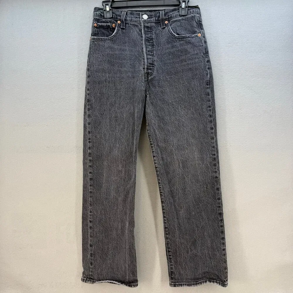 Levi's Jeans Women's 29 (8) Black Ribcage Straight Ankle Button Fly Big E VTG - Picture 1 of 14